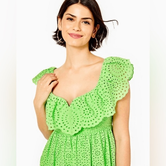 LILLY PULITZER Asteria Eyelet Babydoll Dress w/Pockets SIZE 8 green - Picture 3 of 9